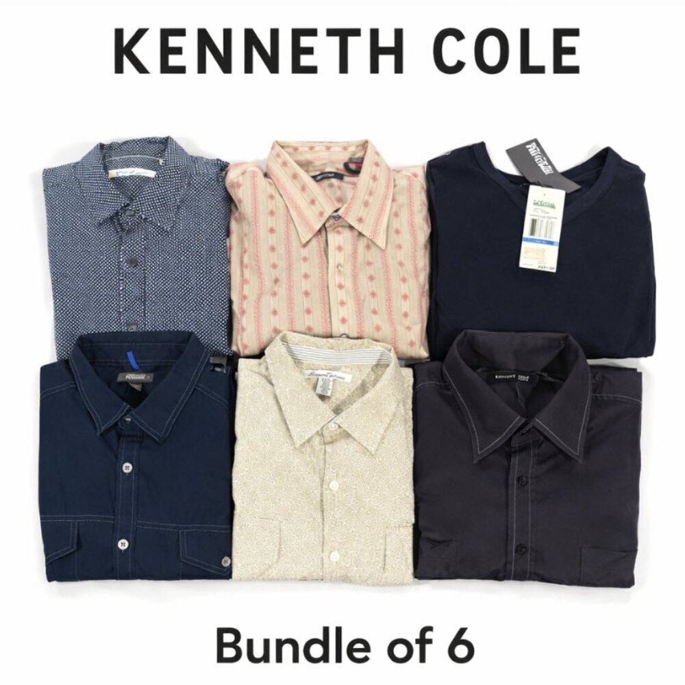 Bundle Lot of 6 Kenneth Cole Men’s XL Shirt Size Button-Up & Tee Mix